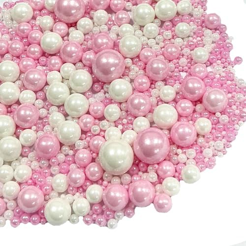 Sprinkles Edible Pink White Pearl Sugar Sprinkles Candy 142g/5.01oz Mix Size Pink White Pearls Baking Cupcake Toppers Cookie Ice Cream Decorations for Wedding Parties Valentines Day