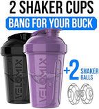 VELOMIX -2 Pack- 20 oz Protein Shaker Bottles for Protein Mixes - 2x Wire Whisk | Leak Proof Shaker Cups for Protein Shakes and Pre Workout | Protein Shaker Bottle Pack (A9) Purple/Black