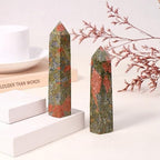 ZHIYUXI 3.7-4" Unakite Healing Crystals Wands Crystal Tower Hexagonal Pointed Crystal Wand Stone Large Crystals Reiki Energy Balancing Meditation Therapy Gemstones Decoration Gifts 1 Pc