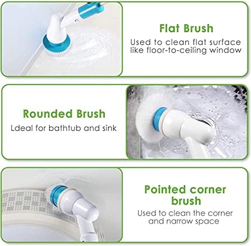Spin Scrubber, 360 Cordless Tub and Tile Scrubber, Multi-Purpose Power Surface Cleaner with 3 Replaceable Cleaning Scrubber Brush Heads, 1 Extension Arm and Adapter