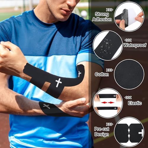 Geiserailie 1 Roll Christian Cross Kinesiology Tape 20 Precut 10" Strips Each, Waterproof Religious Athletic Sports Tape Cotton Elastic Wraps for Fitness Running Tennis Swimming Football