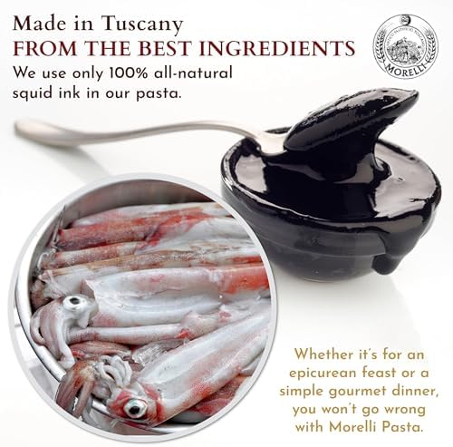 Morelli Squid Ink Pasta Linguine - Organic Black Pasta Noodles, Durum Wheat Semolina, Italian Nero Di Seppia Made in Italy - 8.8 oz / 250 g (Pack of 4)