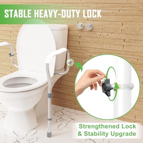 Toilet Safety Rail for Seniors with 2 Reinforced Nuts, Height & Width Adjustable Toilet Safety Frame for Elderly, Handicap & Disabled Bathroom Assist Rail with Armrests 250 LB (White)