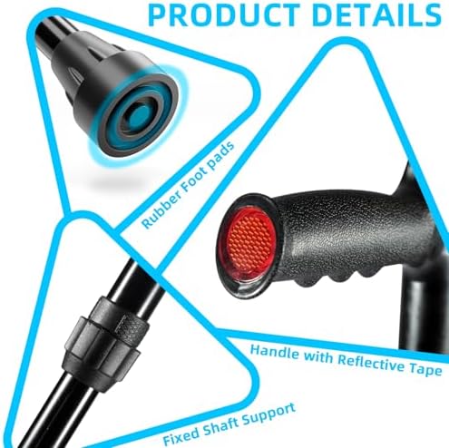 Forearm Crutch for Adults, Folding Arm Crutch, Aluminum, 10-Level Adjustable Height, Lightweight Elbow Crutch for Adult Men or Women, 1Pcs, FUSHIDE