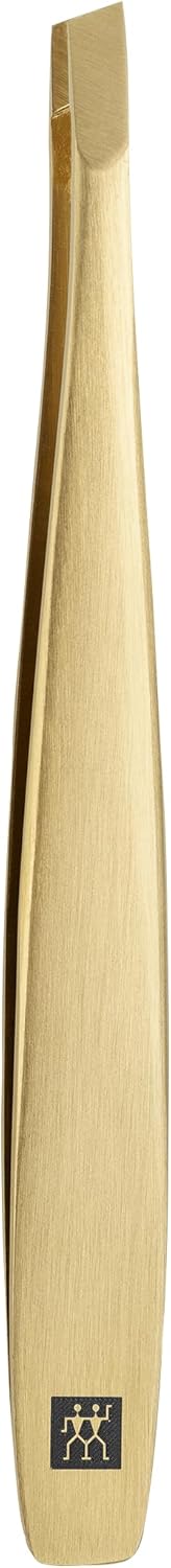 ZWILLING Tweezer Slanted (plucking eyebrows, removing splinters, hand finished, roughened tips, hypoallergenic), Premium, Gold, 3.5 inch