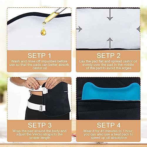 Pack of 2 Castor Oil Pack Wrap Set, Waist and Neck Castor Oil Packs for Liver Detox with Adjustable Straps, Reusable and Pain-Relieving(Oil Not Included), Black