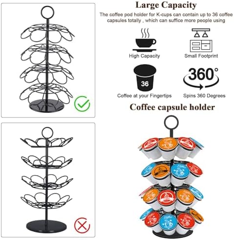 Coffee Pod Carousel Holder,Compatible with K-Cups Organizer Compatible with 36 Cup Pods,Spins 360-Degrees