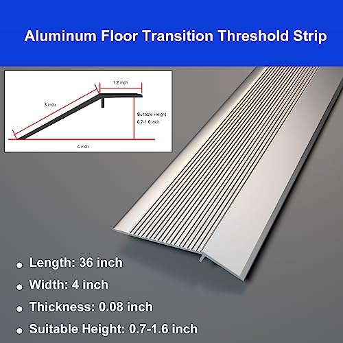 Aluminum Floor Transition Threshold Strip, 36 Inch Threshold Ramps for Doorways, Wheelchairs, Door/Tile/Threshold Reducer, Doorway Edge Trim Suitable for Threshold Height Less Than 1.6 Inch (Silver)