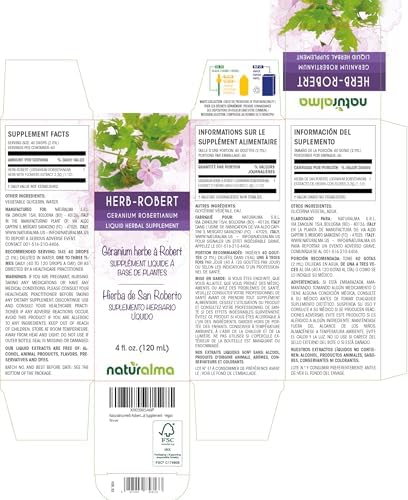 Naturalma Herb Robert (Geranium robertianum) herb with Flowers Alcohol-Free Tincture - 4 fl oz Liquid Extract in Drops - Herbal Supplement - Vegan