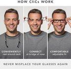 Clic Magnetic Reading Glasses - Adjustable Neck Hanging Readers - Secure Fit with Rigid Headband - Executive XL (XL-XXL, Black, 2.00)
