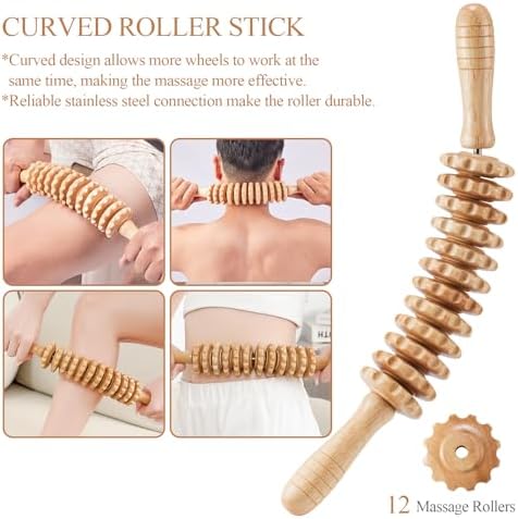 3Pcs Wood Therapy Massage Tools Lymphatic Drainage Massager Wooden Massager Body Sculpting Tools for Maderoterapia,Anti-Cellulite,Pain Relief(3-in-1 Massager)