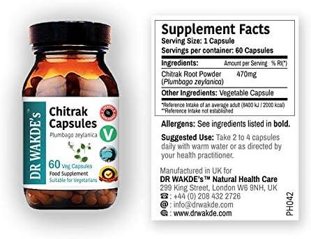 DR WAKDE'S Chitrak Capsules (Plumbago zeylanica, 60 Veg Caps, Plant-Based Supplement, Ayurvedic Herb, All Natural, Vegan)