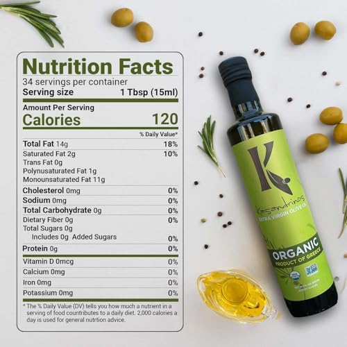 Kasandrinos Organic Olive Oil Extra Virgin, Polyphenol Rich Greek Olive Oil, 100% Organic First Cold Pressed, Mild + Delicate Flavor, Verified by Non GMO, 500 ml / 16.9 oz