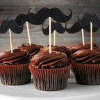 50 Pieces Mustache Cupcake Toppers Mustache Birthday Cake Topper Black Glitter Mustache Dessert Toppers for Baby Shower Kid's Birthday Party Decorations