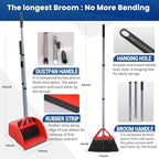 Commercial Broom and Dustpan Set, Jumbo Lobby Debris Dustpan (14inch*14inch), Heavy Duty Broom (14inch Width), 2 Sets, Red,for Indoor and Outdoor Cleaning,Red