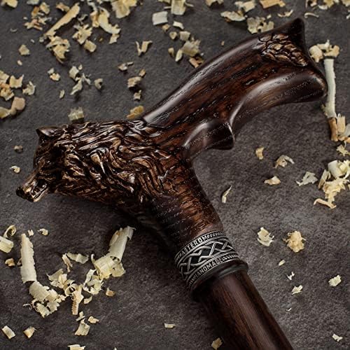 Asterom Walking Cane - Handmade Wolf Cane - Cool Walking Canes for Men and Women - Wooden, Carved, Unique - Walking Sticks for Men & Seniors
