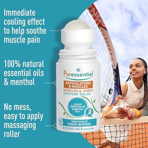 Puressentiel Muscles and Joints Cryo Pure Roller - Natural Menthol and Essential Oils Soothe Muscles - Long Lasting Cooling Sensation - 2.5 oz