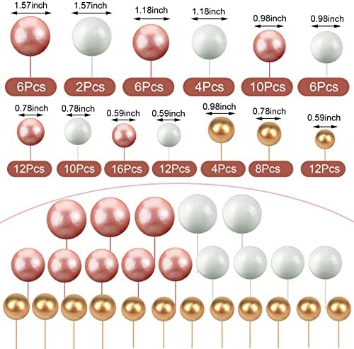 108 Pcs Graduation Balls Cake Topper DIY Cupcake Insert Foam Balloons for Cake Baking Wedding Anniversary Birthday Decoration(Rose Gold, White, Gold,Multi Sizes)