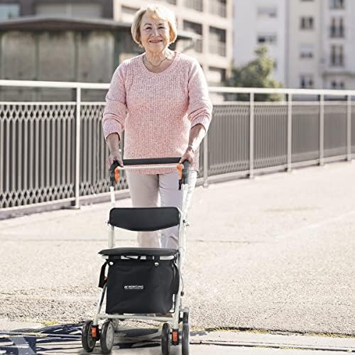 Mobiclinic®, Shopping Trolley with Seat, Mobility Walker, Walker with Wheels, Foldable, Rollator, Steel, Trolley with Backrest, Shopping Trolley on Wheels, Removable Bag, Directional Locking