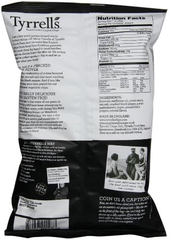 Tyrrells English Potato Chips, Sea Salt and Black Pepper, 5.3 Ounce (Pack of 12)