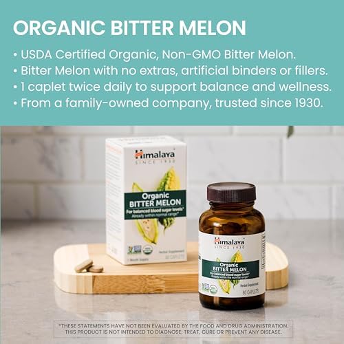 Himalaya Organic Bitter Melon - Herbal Glucose Metabolism Support - USDA Organic, Non-GMO, Vegan, Gluten Free, Additive Free, 660 mg, 60 Caplets