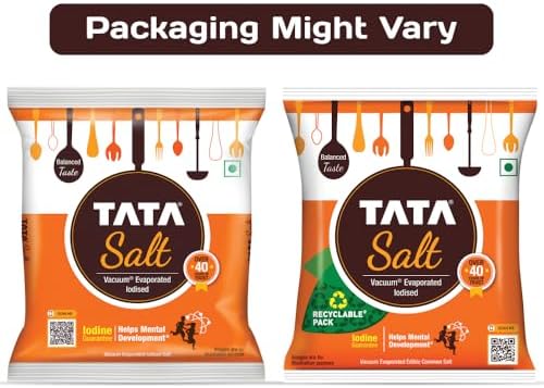 Tata Salt, 1 kg - (1000 grams pack) - 35.27 oz - India - Vacuum evaporated iodised salt - Vegetarian