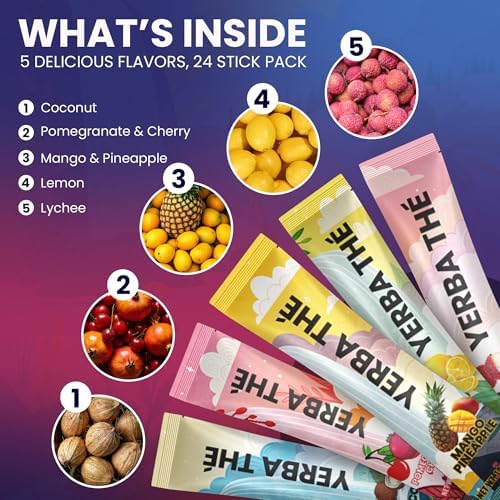 Yerba Mate Exotic Mixed Fruit Powder - Gut Health Drink with Probiotics & Prebiotics - Reduce Brain Fog, Relaxation & Focus- Natural Yerba Mate Clean Energy - Sugar-Free - 30 Sachets