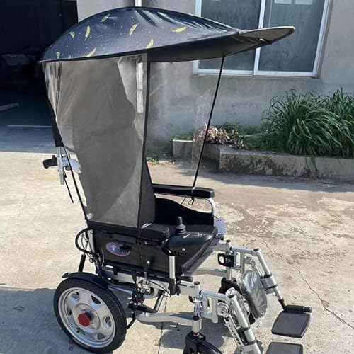 Electric Wheelchair Umbrella Canopy Awning, Adjustable Wheelchair Umbrella Sun Shade Rain Covers, Side Gauze Breathable, U-V Resistant Protection, Wheelchair Canopy Umbrella Stand For Most Wheelchairs