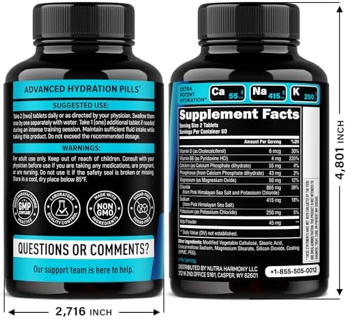 Electrolytes - Electrolyte Tablets with Magnesium, Sodium, Potassium, Chloride, Vitamins D3 & B6, Kelp Powder - Salt Pills - Made in USA - Oral Tablets as Capsules - Vegan & Keto Friendly - 120 Tabs