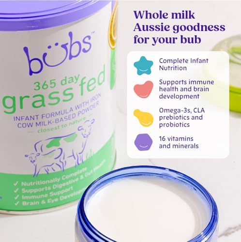 Bubs 365 Day Grass Fed Infant Formula with Iron, Cow Milk-Based Powder for Infants 0-12 Months, Made with Non-GMO Milk, 20 oz