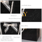 Crisky Black Birthday Bags for Women with Pearl Handles, Tissue Paper and Card, Embossed Floral Design Happy Birthday Gift Bag for Women, Her, Female Friends，Coworkers