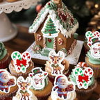 50 PCS Edible Christmas Cupcake Toppers Santa Claus Candy Cane Xmas Tree Snowman Deer Cupcake Picks Edible Merry Christmas Cake Decorations for Xmas Theme New Year Holiday Birthday Party Supplies