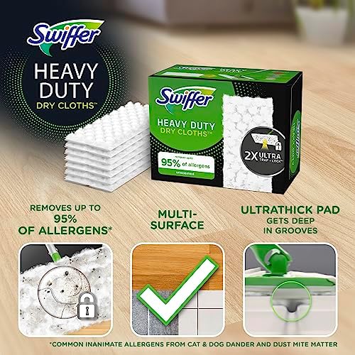 Swiffer Sweeper Heavy Duty Dry Multi-Surface Cloth Refills for Floor Sweeping and Cleaning, Unscented, 32 Count