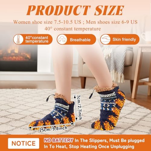 Chicingyou Electric Heated Fleece Socks for Men Women, Winter USB Heating Socks Foot Heater Anti-Slip Thermal Indoor Footwear Foot Warmer Fit for Women's 7.5-10.5 Men's 6-9