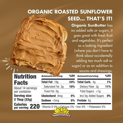 SunButter Organic Sunflower Seed Butter, 16 oz (6 Pack of 6) - Nut Free Spread with 7g Plant-Based Protein, Roasted Rich & Savory Flavor, Smooth Texture, Vegan, Kosher & Non-GMO