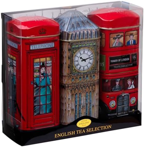 British Heritage 3x Tea Tins with 42 English Teabags (Big Ben, Red London Bus, Telephone Box)