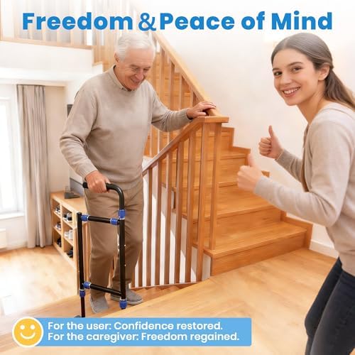 Height & Width Adjustable Stair Assist Cane for Seniors, Customizable to fit Most Indoor/Outdoor Steps, Wide Anti-Slip Base, Professional Stair Climbing Assist Cane for Sore Knees & Post-Surgery