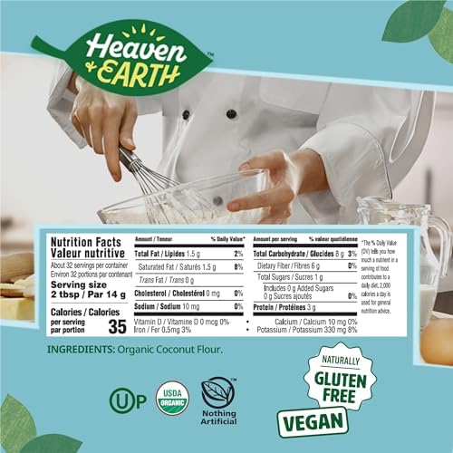 Heaven & Earth Organic Coconut Flour, 16oz (4 Pack = 4 Pounds) | Gluten Free & Grain Free Flour | Keto Flour for Baking | Paleo Friendly | Low Carb Flour | Vegan | Kosher