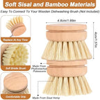 12 Pcs Bamboo Dish Brush Replacement Heads, Natural Sisal Bristle Refills, Eco Friendly Compostable Scrubber Heads for Cleaning Kitchen Utensils