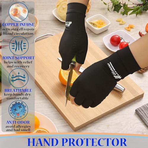 2 Pairs Copper Arthritis Gloves - Compression Gloves for Arthritis Pain Relief Rheumatoid Osteoarthritis Carpal Tunnel, Fingerless Copper Gloves for Typing, Daily Work - for Women Men Black (Medium)