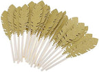 30pcs Feather Cake Toppers Cupcake Food Picks for Wedding Birthday Party Decoration - Golden