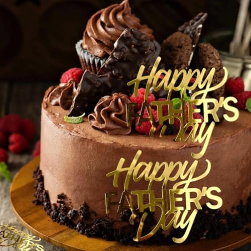 mdgfge 10Pcs Happy Father's Day Cake Toppers Cupcake Toppers Acrylic Gold Mirror Design Cake Cupcake Decor for Father's Day Dad Birthday Party Dessert Decorating Kit Supplies