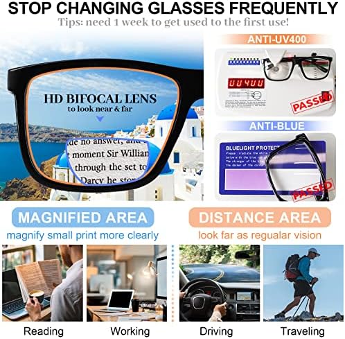 MARE AZZURO Oversized Bifocal Reading Glasses Men Blue Light Blocking Readers 1.0 1.25 1.5 1.75 2.0 2.25 2.5 2.75 3.0 3.5