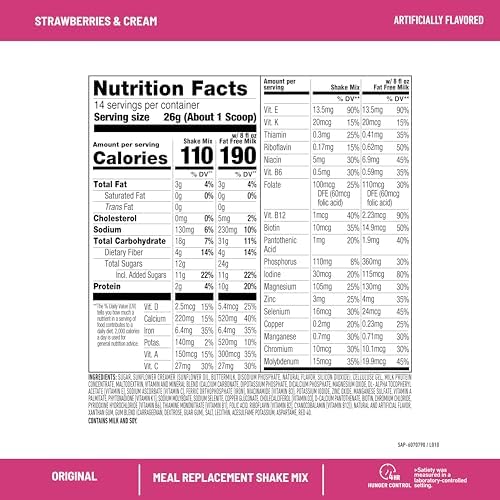 SlimFast Meal Replacement Powder, Original Strawberries & Cream, Weight Loss Shake Mix, 10g of Protein, 14 Servings (Pack of 3) (Packaging May Vary)