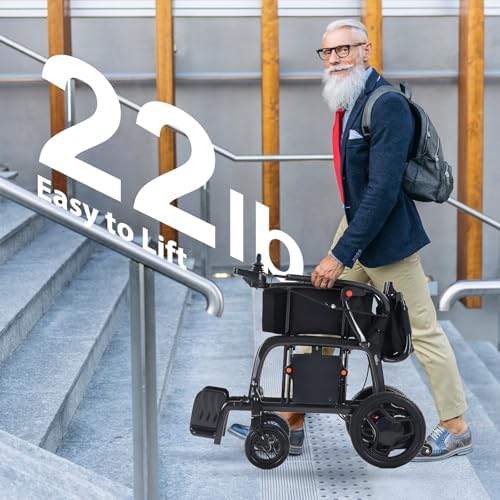 22lbs Lightweight Electric Wheelchair – Carbon Fiber Remote Control Wheelchair with Dual Batteries, Foldable Electric Wheelchair for Adults, Airline Approved for Travel and Daily Use