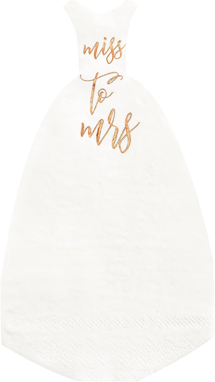 Crisky Rose Gold Miss to Mrs Napkins for Bridal Shower Engagement Party Decorations Rose Gold Foil Cocktail Napkins Disposable, 3-Ply, 50 Counts
