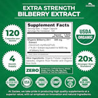 Zazzee USDA Organic Bilberry 20:1 Extract, 120 Vegan Capsules, 4 Month Supply, Vaccinium Myrtillus, Eye Health, Vision & Antioxidant Support, All-Natural, Non-GMO, Made in the USA