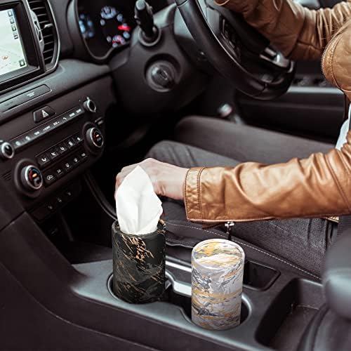 Thenshop 12 Pack Car Tissue Holder 3 Ply Facial Tissue Bulk Marble Modern Tissues Cylinder Travel Round Boxes Fits Car Cup Holders Small Tissues Container for Home Bathroom Everyday Refill