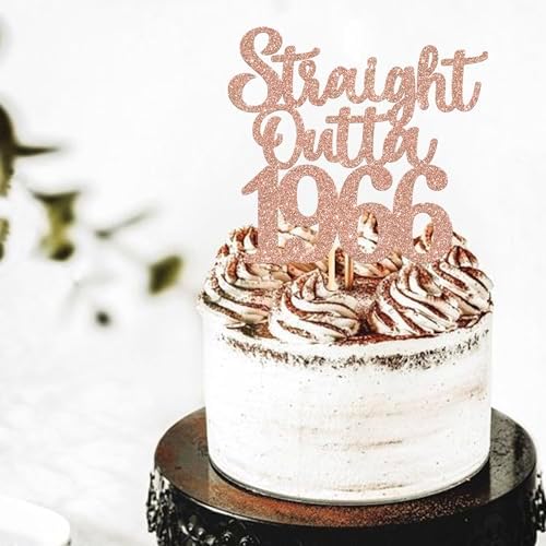 1 Pack 60th Birthday Cake Topper Glitter Straight Outta 1966 Sixty Awesome Since 1966 Cake Pick 60 Fabulous Cake Decorations for 60th Birthday Wedding Anniversary Party Supplies Rosegold