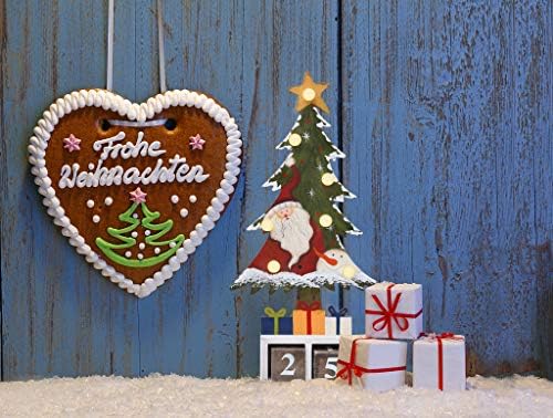 E-view Christmas Advent Calendar Wooden Xmas Tree Tabletop Decor with Lights, Rustic Countdown with Number Blocks Wood Santa Snowman Decoration Indoor Holidays Ornament (Santa)